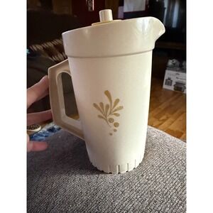 Vintage Tupperware Pitcher Carafe Cream Floral‎ Design with Yellow Lid 874-8